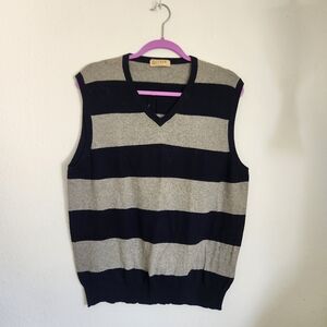 J. Crew Men's V-Neck Sweater Vest - Black and Gray Stripes
